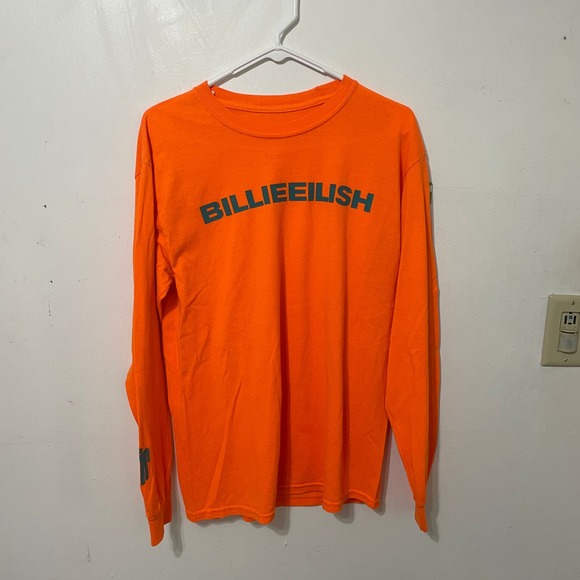 Billie Eilish Tops - Billie Eilish Dont Smile At Me Neon Orange Long Sleeve T-Shirt Logo Unisex S